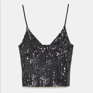 ZARA - Black / Silver Sequined  Top - Small